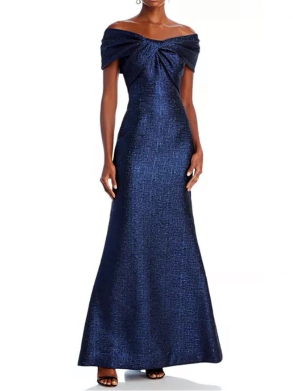New Teri Jon by Rickie Freeman Metallic Jacquard Off-the-Shoulder Gown Size 6